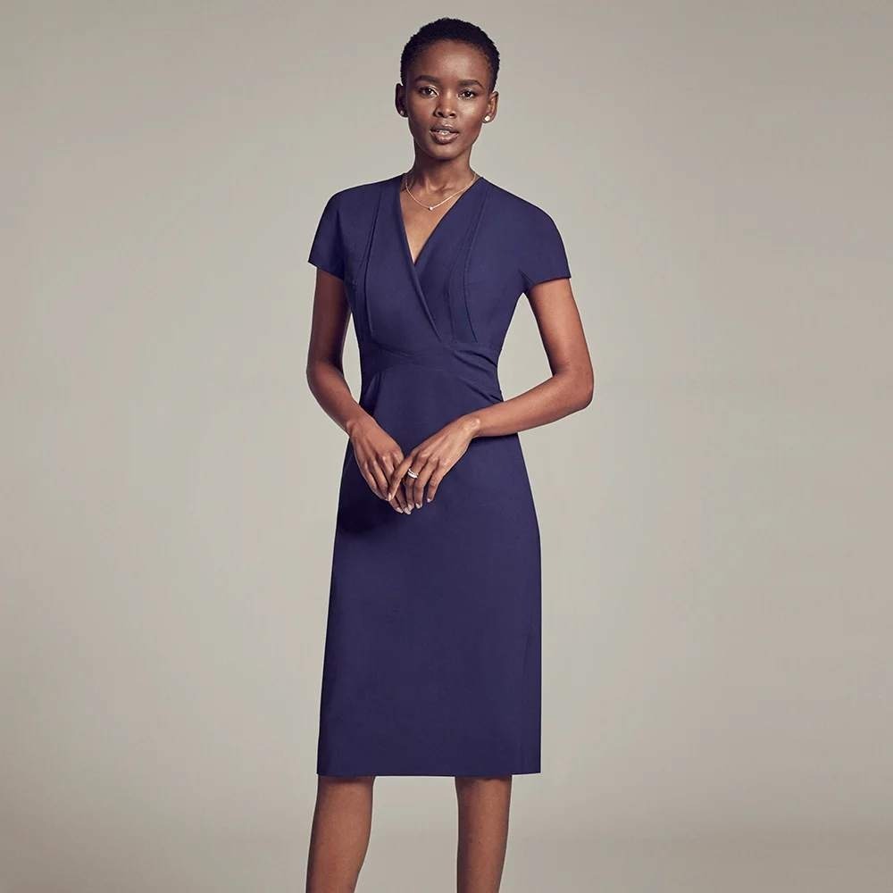 MM.LaFleur The Emma Dress Women 8 Navy Wool Sheath Office Professional Corporate